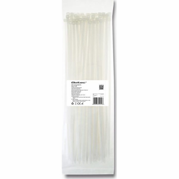 Qoltec Stahovací pásky Organizer White 100 kusů (52209)