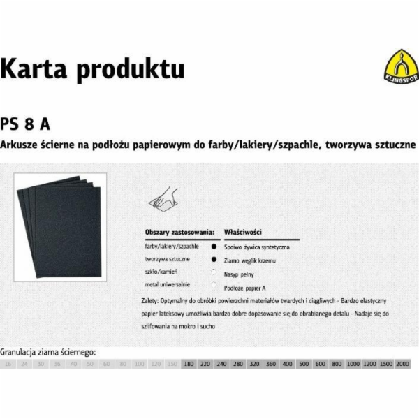 Klingspor VODĚODOLNÝ BRUSNÝ PAPÍR PS8A LISTY 230*280 TLOŠ...