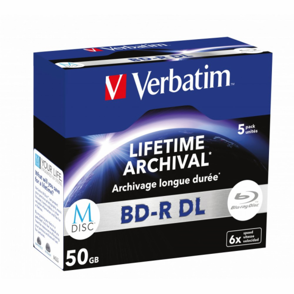 Verbatim Blu-ray přehrávač M-DISC BD-R DL 6X 50GB 5XJEWEL...