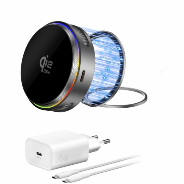 4smarts Qi2 25W MagSafe nabíjecí sada s RGB chlazením - šedá