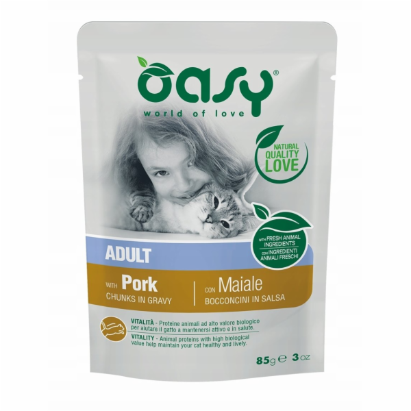 OASY Chunks in gravy Pork - mokré krmivo pro kočky - 85g
