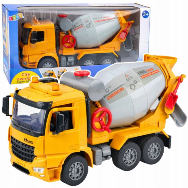LeanToys Stavební vůz Míchačka na beton Rotující buben Sv...