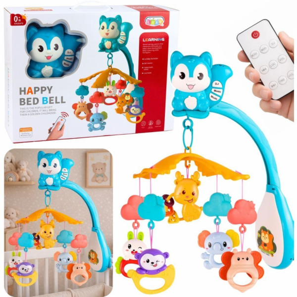 LeanToys Kolotoč do postýlky s projektorem veverka, přívě...