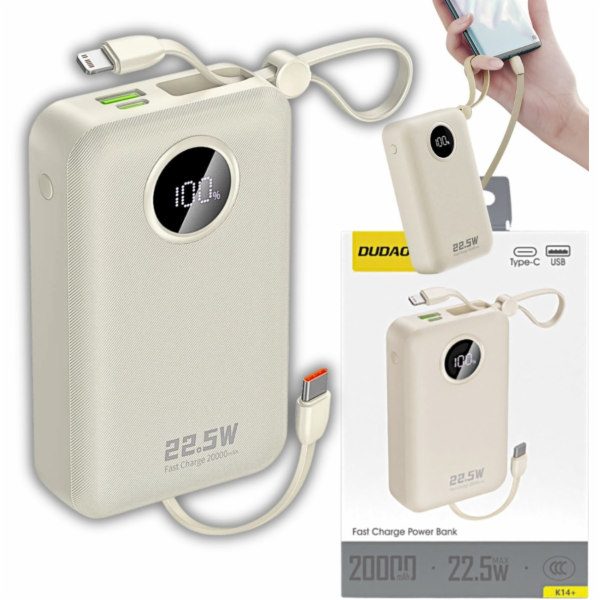 Dudao Powerbanka K14+ 20000mAh 22,5W s USB-C / USB-A / ve...