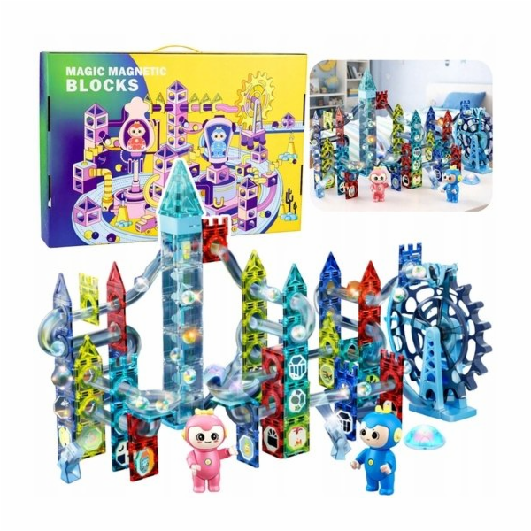LeanToys Sada magnetických bloků , kulička, dráha, mlýnsk...