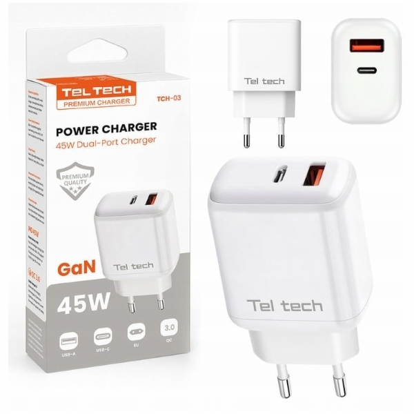 Teltech Nabíječka Síťová nabíječka Teltech GaN USB+TYPE-C...