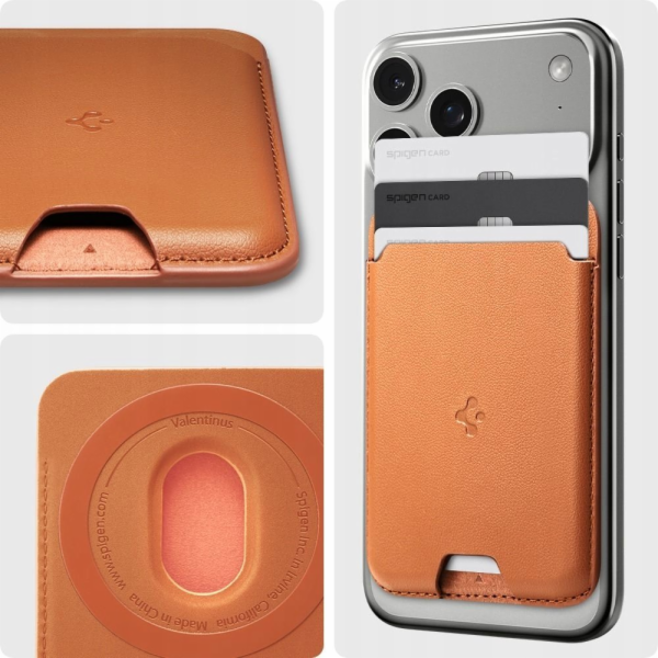 Spigen Magnetická peněženka Valentinus MagSafe oranžová