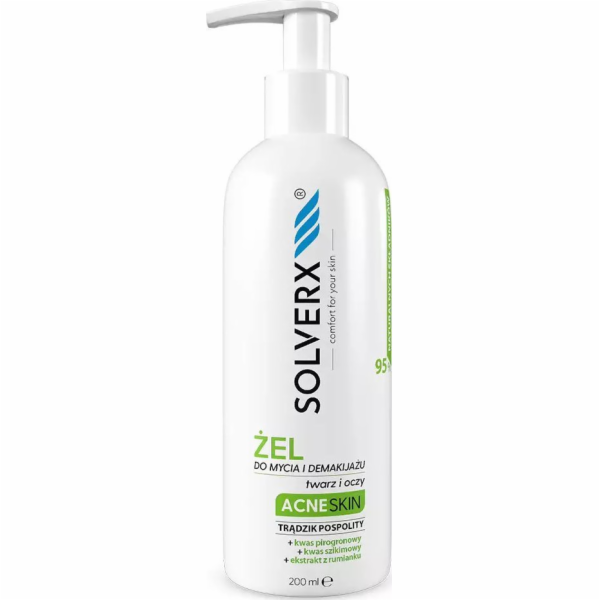 Solverx Acne Skin čisticí a odličovací gel na obličej a o...