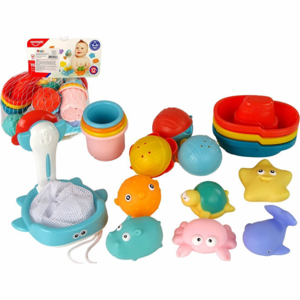 LeanToys Sada do koupele Sea Toys Podběrák Loď 17 dílů