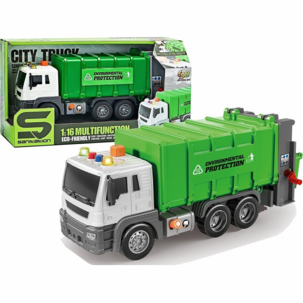 LeanToys Popelářský vůz Třecí pohon Zvukové efekty Zelená...