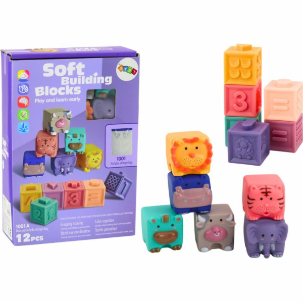LeanToys Měkké vzdělávací bloky Zvířata Čísla Písmena Bar...