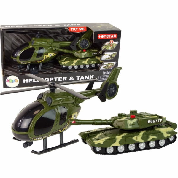 LeanToys Vojenská sada Tank Třecí pohon Vrtulník