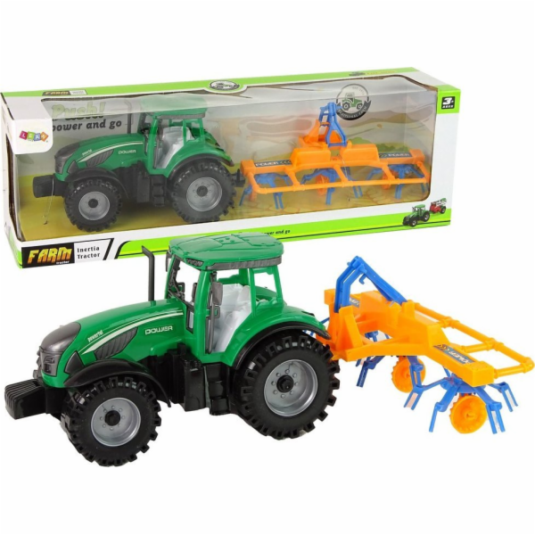 LeanToys Zelený traktor, hrábě, třecí pohon