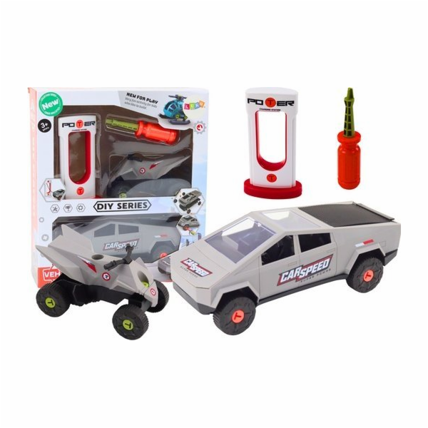 LeanToys Sada Moderní auto se čtyřkolkou pro kutily, šedá