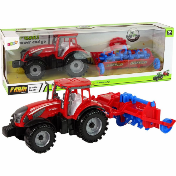 TRITON Červený traktor LeanToys s pluhem a třecím pohonem