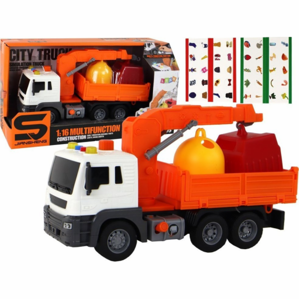 LeanToys Popelářské auto s jeřábem, třecím pohonem, zvuky...