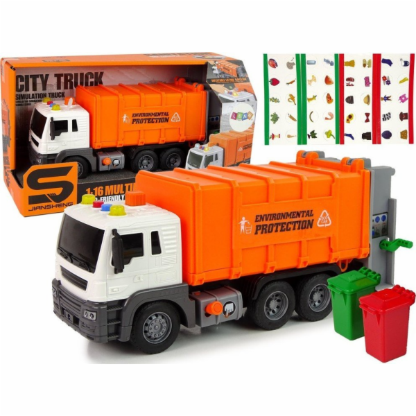 LeanToys Popelářské auto Třecí pohon Zvukové efekty Oranž...