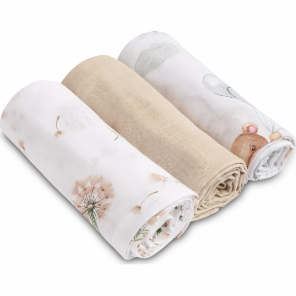 Sensillo MUŠELOVÉ PLENKY ŠEDOBÉŽOVÉ S MEDVÍDKEM (Balení -...