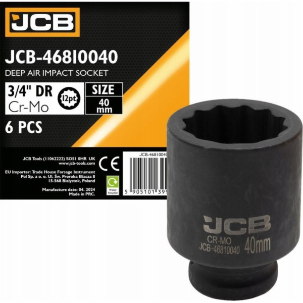 JCB 3/4 40mm hluboký rázový nástrčný klíč (12hranný)