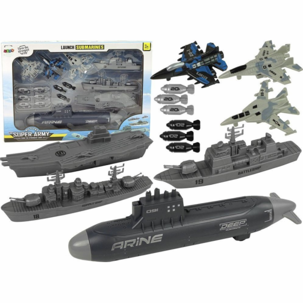 LeanToys Námořní armádní sada Loď Vojenská základna Trysk...