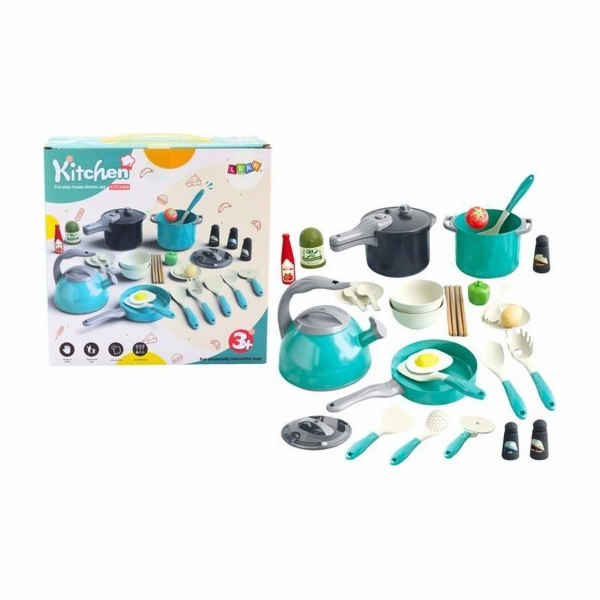 LeanToys Sada pro malé kuchaře , hrnce, talíře a potravin...