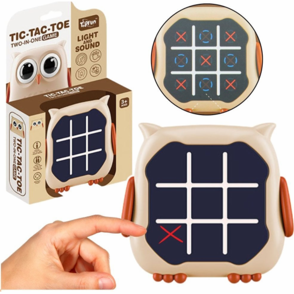LeanToys Elektronická hra 3v1 Piškvorky Pexeso Sova Béžov...