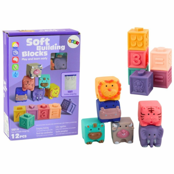 LeanToys Měkké vzdělávací bloky Zvířata Čísla Písmena Bar...