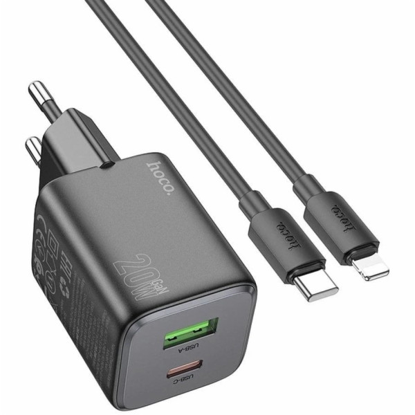 Hoco Nabíječka do zásuvky USB A + USB C QC PD 3A 20W + ka...