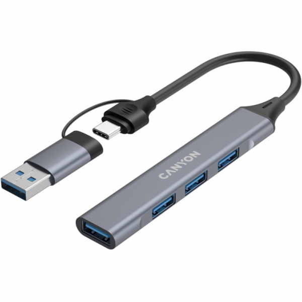 Canyon HUB DS-02 4v1 USB-A/C šedý