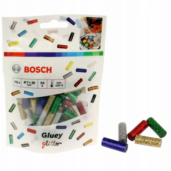 Bosch Tavné lepicí tyčinky , třpytivý efekt, 70 ks. Lepid...