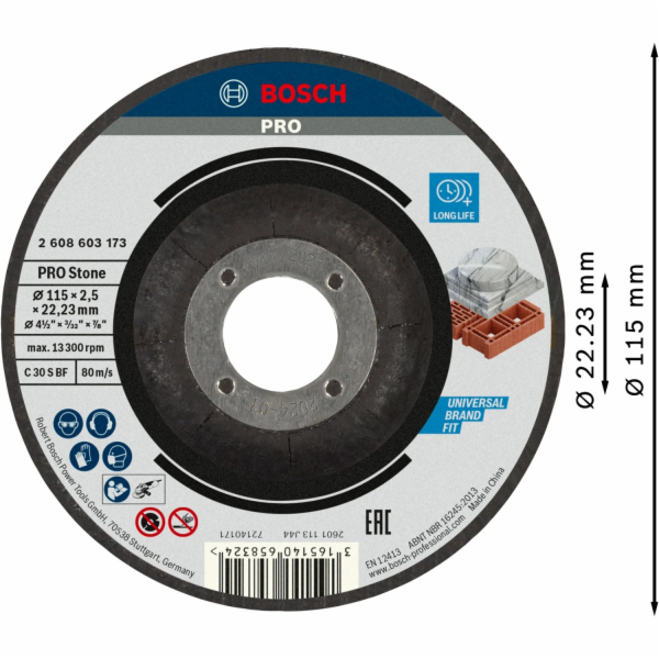 Řezný kotouč Bosch na kámen O 115 mm x 2,5 mm x 22,23 mm