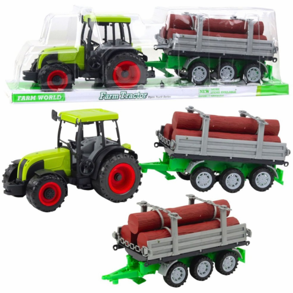 LeanToys Zemědělský traktor s přívěsem na klády zelený 47...