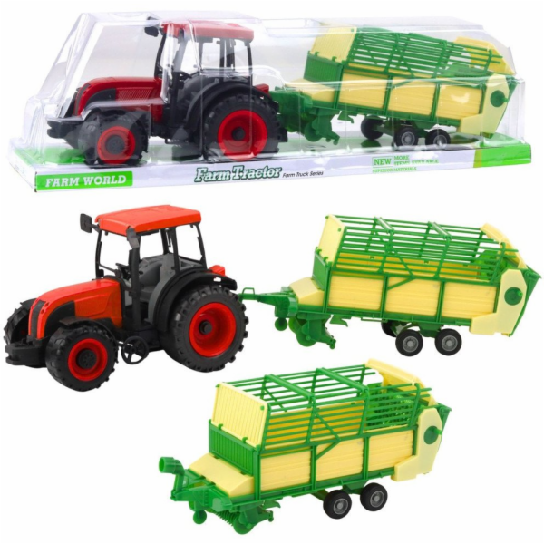 LeanToys Farmářský traktor se zelenožlutým přívěsem červe...