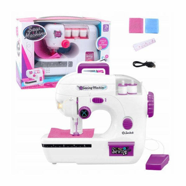 LeanToys Šicí stroj pro děti, nit, materiál, světla, zvuky