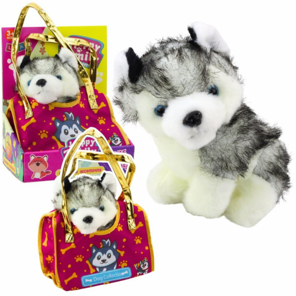 LeanToys Plyšový maskot Husky v sáčku, bílý a šedý