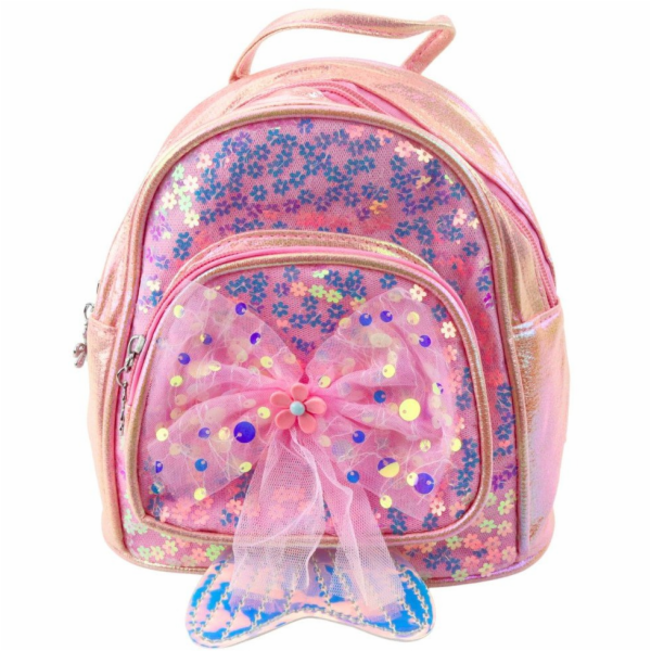 Lean Dětský batoh s flitry a tylovou mašlí růžový 20 cm 3...