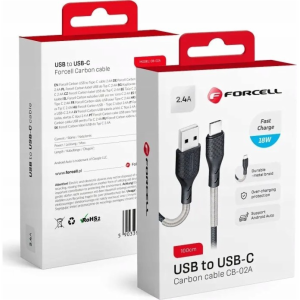 ForCell Kabel USB-A - USB-C 1 m černý