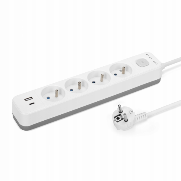 Montis 4zásuvkový prodlužovací kabel s USB, bílý a šedý, ...