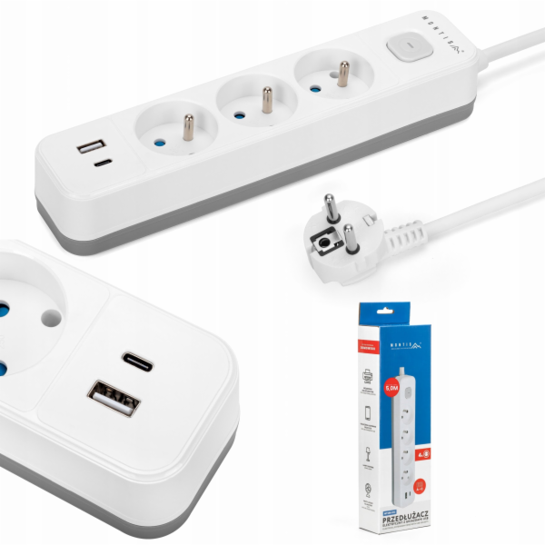 Montis 3zásuvkový bílošedý elektrický prodlužovací kabel ...