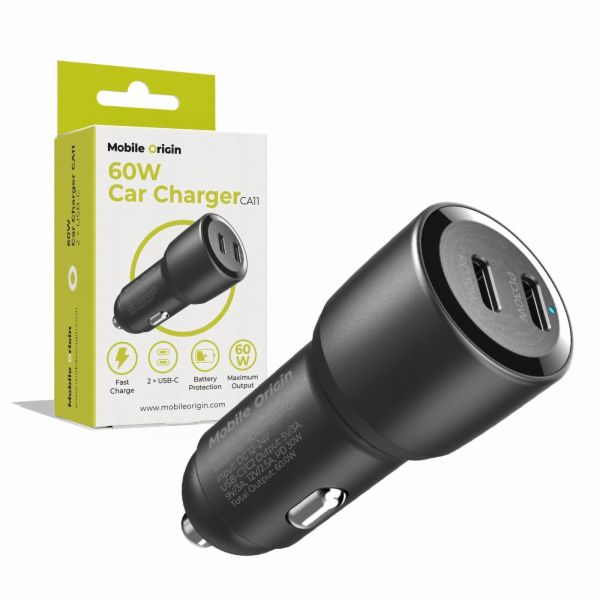 Mobile Origin Nabíječka do auta 60W 2x USB-C, CA11