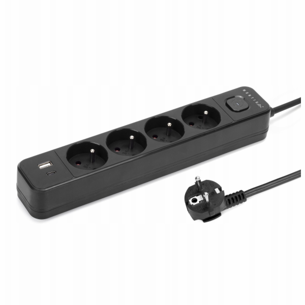 Montis Černý prodlužovací kabel se 4 zásuvkami a USB 1,5 ...