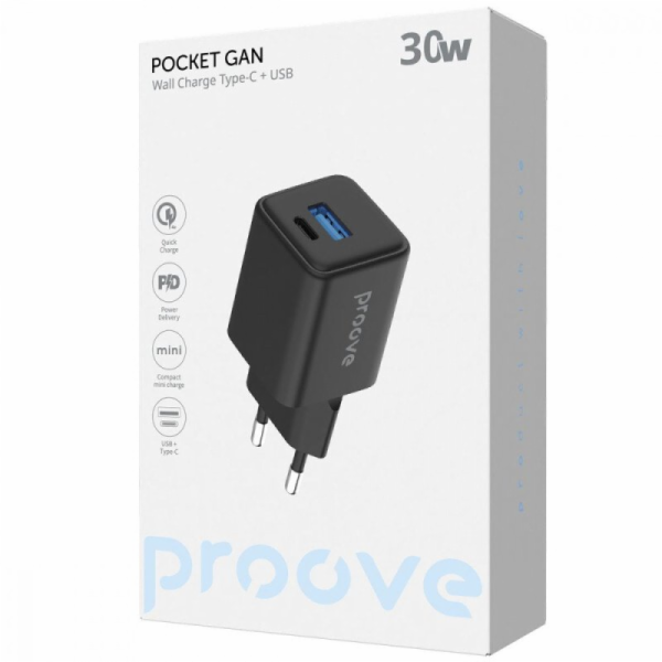 PROOVE Černá nabíječka do zásuvky Silicone Power 2 30W (T...