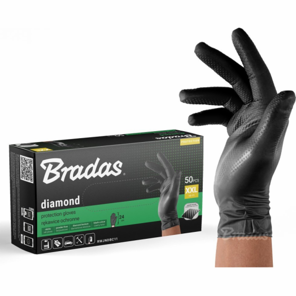 Bradas DIAMOND NITRILOVÉ RUKAVICE ČERNÉ XXL 10-11 / 50 ks.
