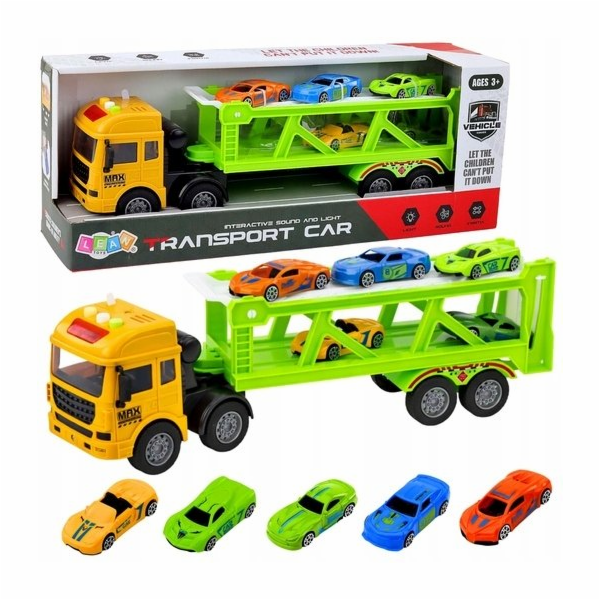 LeanToys Lora Transport Truck s autíčky, světla zní zeleně