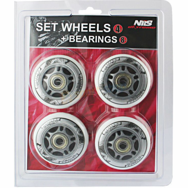 Nils Extreme PU 64x24 82A bílé (4 ks) + sada ABEC-7 (8 ks...