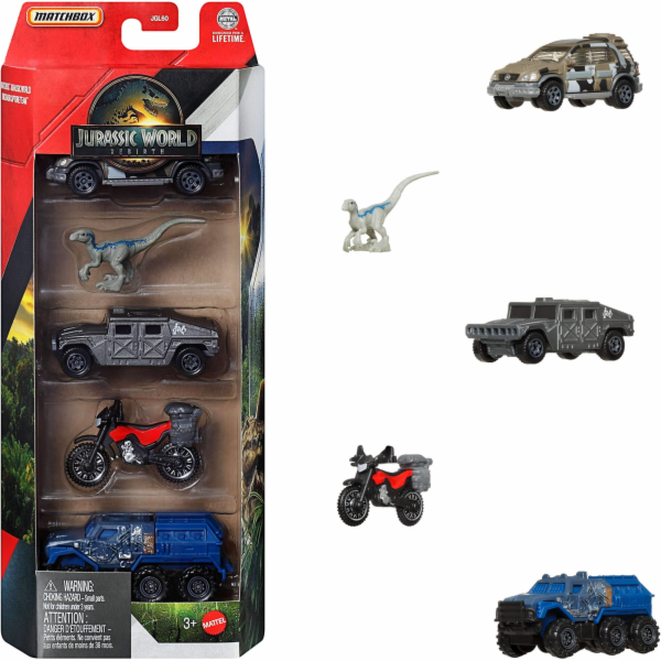 Mattel MB JGL60 W12 Auto s dinosaurem, sada 4 kusů, Jursk...