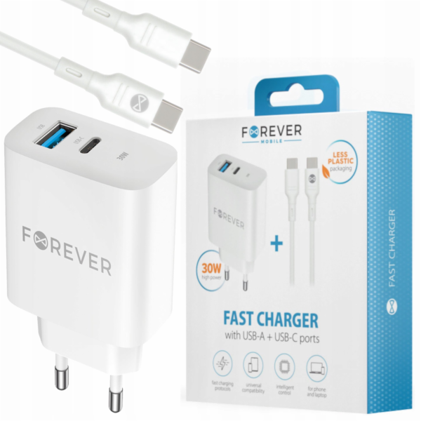 Forever Nabíječka PD QC do zásuvky TC-07-30AC 1x USB-C 1x...