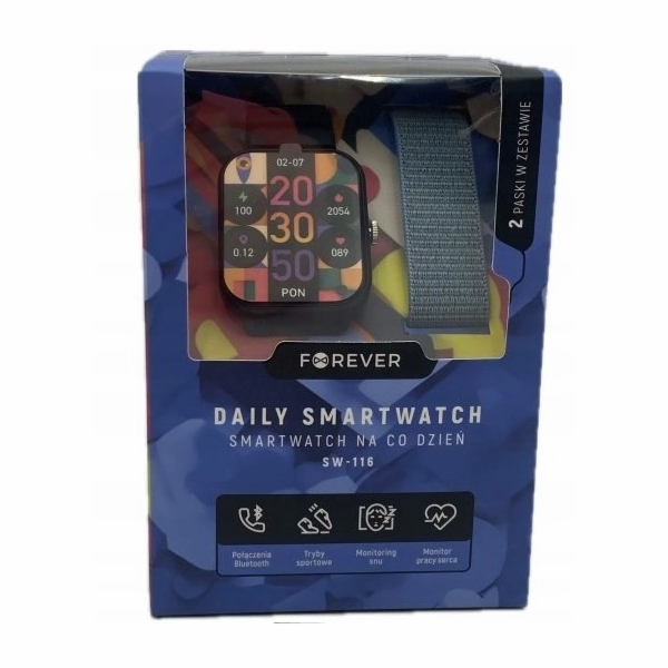 NoName Chytré hodinky Forever smartwatch SW-116 černá/modrá