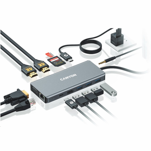 CANYON replikátor portů DS-12 13v1, 1xUSB-C PD 100W, 2xHD...
