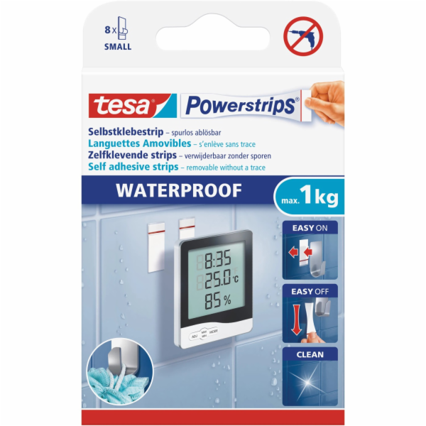 Samolepicí háčky Tesa, voděodolný plast, s 8 proužky Powe...